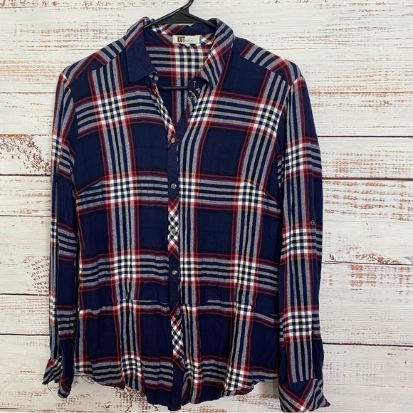 KUT from the KLOTH navy button front Size XSmall flannel shirt - Picture 4 of 9